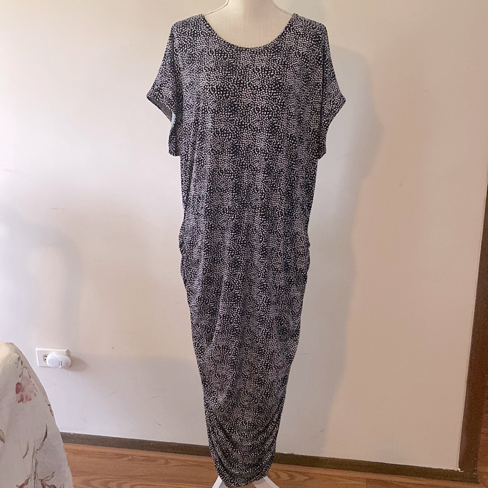 Vince Camuto women’s plus black white dot side ruched dress, stretch, size 2X